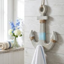 Article Ancre murale en bois avec corde, décoration maritime vintage, H39 cm