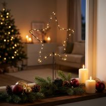 Article Étoile LED en métal noir avec socle, 46 cm, éclairage à piles