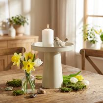 Article Plateau décoratif sur pied en métal beige-gris 20 cm pour bougies et figurines