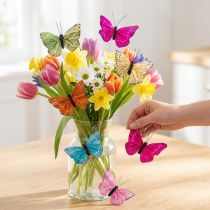 Article Set de 12 papillons décoratifs sur fil - 7 cm - Multicolores