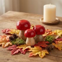 Article Décorations champignons en bois rouge laqué H5cm Ø4cm - Lot de 6