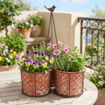 Article Porte-plantes en métal rouillé avec pots en céramique - Ø30 cm, H11,5 cm