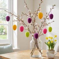 Article Œufs de Pâques à suspendre en couleurs vives, surface floquée, 9,5 cm, lot de 8