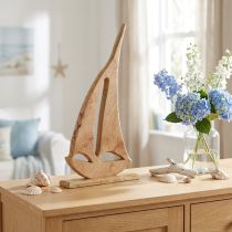 Article Décoration bateau à voile en bois sur socle, style maritime, H 57,5 cm