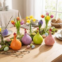 Article Figurines Poules en Céramique Colorées – Lot de 4 pour Décoration de Pâques