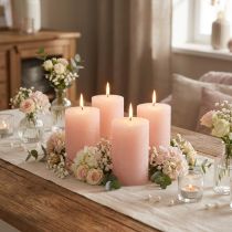 Article Bougies cylindriques roses teintées dans la masse 70×80mm - Set de 4 bougies décoratives