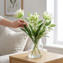Article Tulipe artificielle perroquet verte et blanche 69 cm