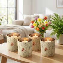Article Set de 4 photophores en verre motif floral style vintage 8 cm