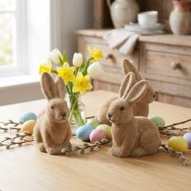 Article Duo de Lapins de Décoration Pâques Fini Velours 15 cm - Brun Clair