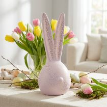 Article Figurine Tête de Lapin en Céramique Rose et Or 16,5 x 16 x 40 cm