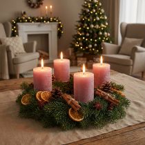 Article Bougies cylindriques roses cirées 70×80 mm - Lot de 4 pour décoration intérieure et festive