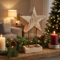 Article Étoile en bois de Paulownia sur socle 48 cm – Décoration de Noël