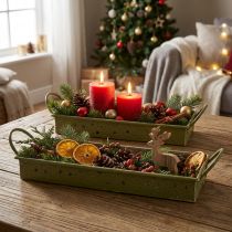 Article Plateau décoratif Noël métal vert motif étoiles 49cm et 43cm - Lot de 2