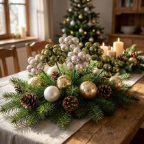 Article Boules de Noël Miniatures en Verre, Vert Olive et Argenté, Ø20mm, Lot de 140