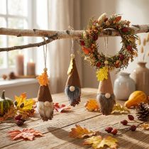 Article Lot de 6 figurines décoratives lutins en pomme de pin avec chapeau en feutre H10cm