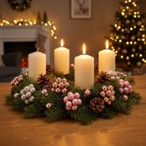 Article Mini boules de Noël en verre avec fil métallique Ø20mm - Rose et crème - Lot de 140