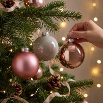 Article Boules de Noël en Verre Rose et Gris Argenté Ø7,5cm - Lot de 14