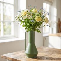 Article Vase décoratif en métal vert avec anse, 14 cm de diamètre, 28,5 cm de hauteur