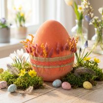 Article Oeuf décoratif en plastique floqué orange abricot 20 cm