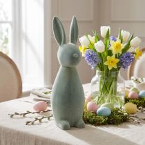 Article Grand lapin décoratif floqué vert gris, 47 cm