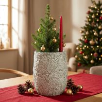 Article Cache-pot en céramique vert avec motifs de branches de sapin Ø12cm H17,5cm
