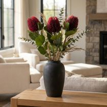 Article Fleurs artificielles Banksia en bouquet, 58 cm, rouge vin, 3 pièces