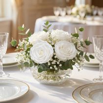 Article Roses éternelles blanches en fleurs naturelles préservées Ø8,5 cm - Lot de 4