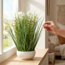 Article Herbe décorative avec fleurs de cosmos blanches en coupe H45cm