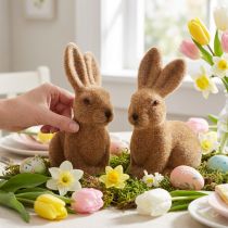 Article Set de 4 lapins décoratifs en plastique marron floqué 15 cm
