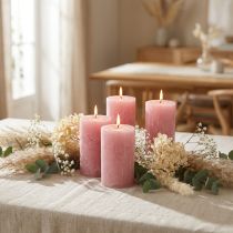 Article Lot de 4 Bougies Cylindriques Rustiques Rose Antique, Cire Colorée, 80x110 mm