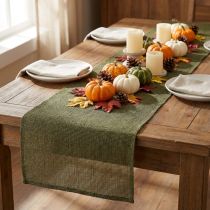 Article Chemin de table en jute, ruban de jute, bordure de table, vert olive, 30 cm de large, 5 m de long