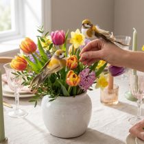Article Lot de 12 oiseaux décoratifs jaunes en mousse avec tige – 10 cm
