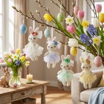 Article Figurines Lapins Filles en Peluche 12cm – Lot de 5 pour Décoration de Pâques