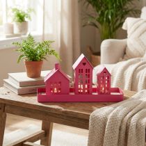Article Set de 3 photophores maison en métal rose avec plateau, 15 cm