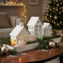 Article Set de 3 maisons photophores en métal blanc – Hauteur 15 cm