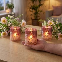 Article Set de 4 photophores floraux en verre rouge, 8 cm