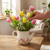 Article Vase en céramique motifs floraux pour décoration printanière 20 cm