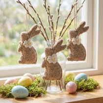 Article Décoration suspendue lapin de Pâques en feutre, beige, 14 cm, lot de 8