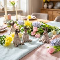 Article Figurines en céramique Lapins de Pâques marron et gris H7cm – Lot de 6