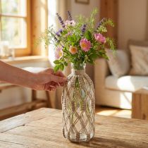 Article Vase décoratif en verre avec macramé en jute, H27 cm, Ø10 cm