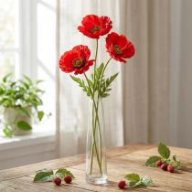 Article Mélange de Coquelicots Artificiels Rouges - 58 cm à 74 cm - Lot de 3