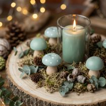Article Duo décoratif champignons en bois vert menthe 5 cm – Lot de 8