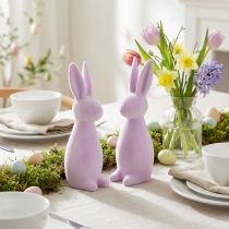 Article Figurines décoratives lapins recouverts de velours – Lot de 2 – Rose clair – 8 × 10 × 29 cm