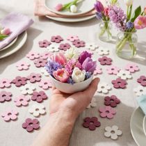 Article Décoration en Bois Fleurs à Parsemer - Lot de 72 - Rose, Violet, Blanc - Ø 4 cm