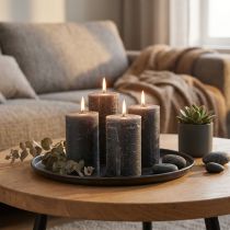 Article Bougies cylindriques anthracite en cire pleine 60×80 mm - Lot de 4
