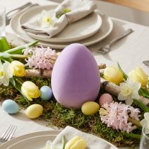 Article Oeuf décoratif en plastique violet flocage velours 20 cm