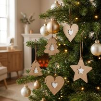 Article Lot de 36 Décorations de Noël en Papier Forme Étoile, Sapin et Cœur 7 cm
