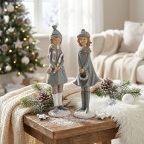Article Figurines décoratives hiver, fillettes avec accessoires, H19cm, 2 pièces