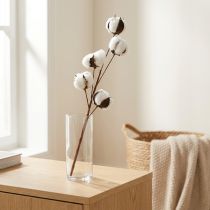 Article Branche décorative en coton naturel 50 cm avec 5 fleurs