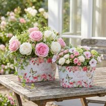 Article Pots décoratifs en plastique motif roses et papillons – Lot de 2